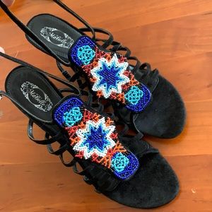 Ma Belle black beaded wedge sandals